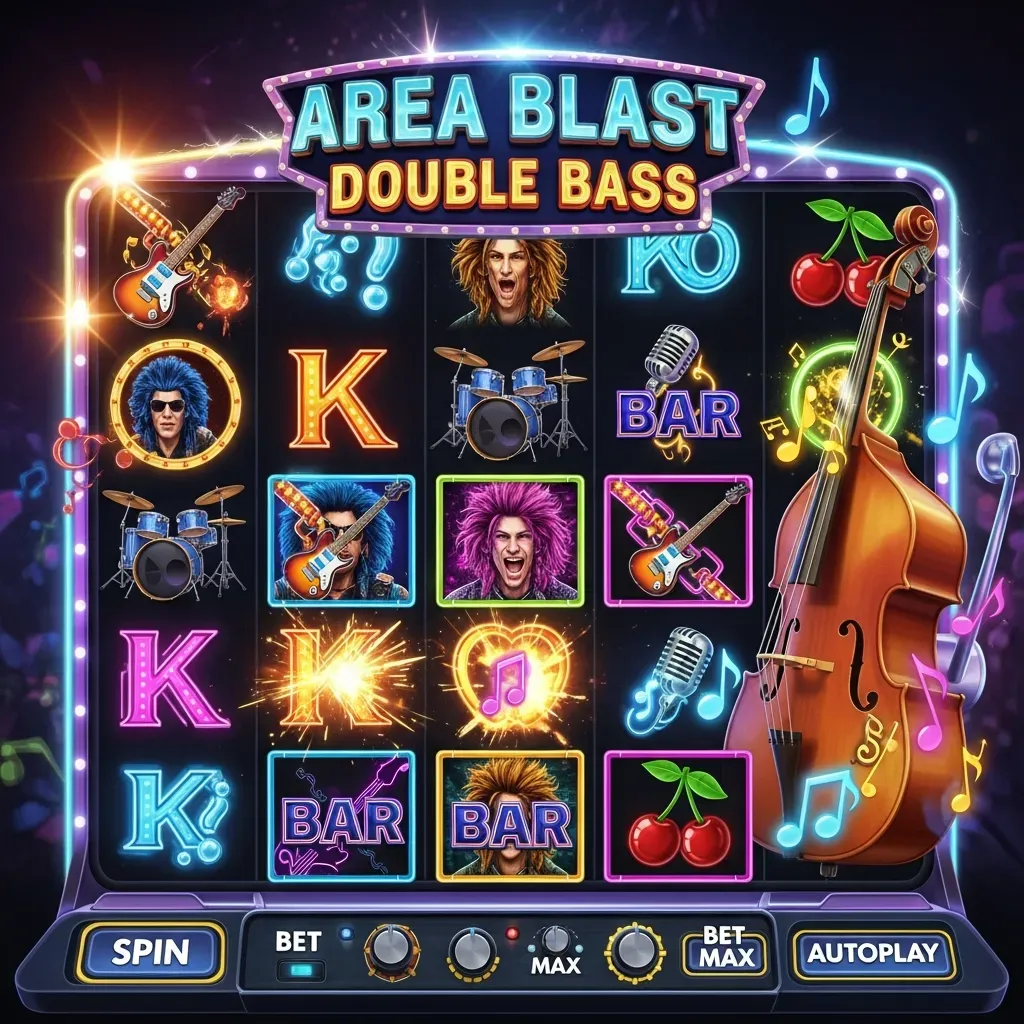 Area Blast Double Bass Rock music themed slot machine with double bass and band symbols